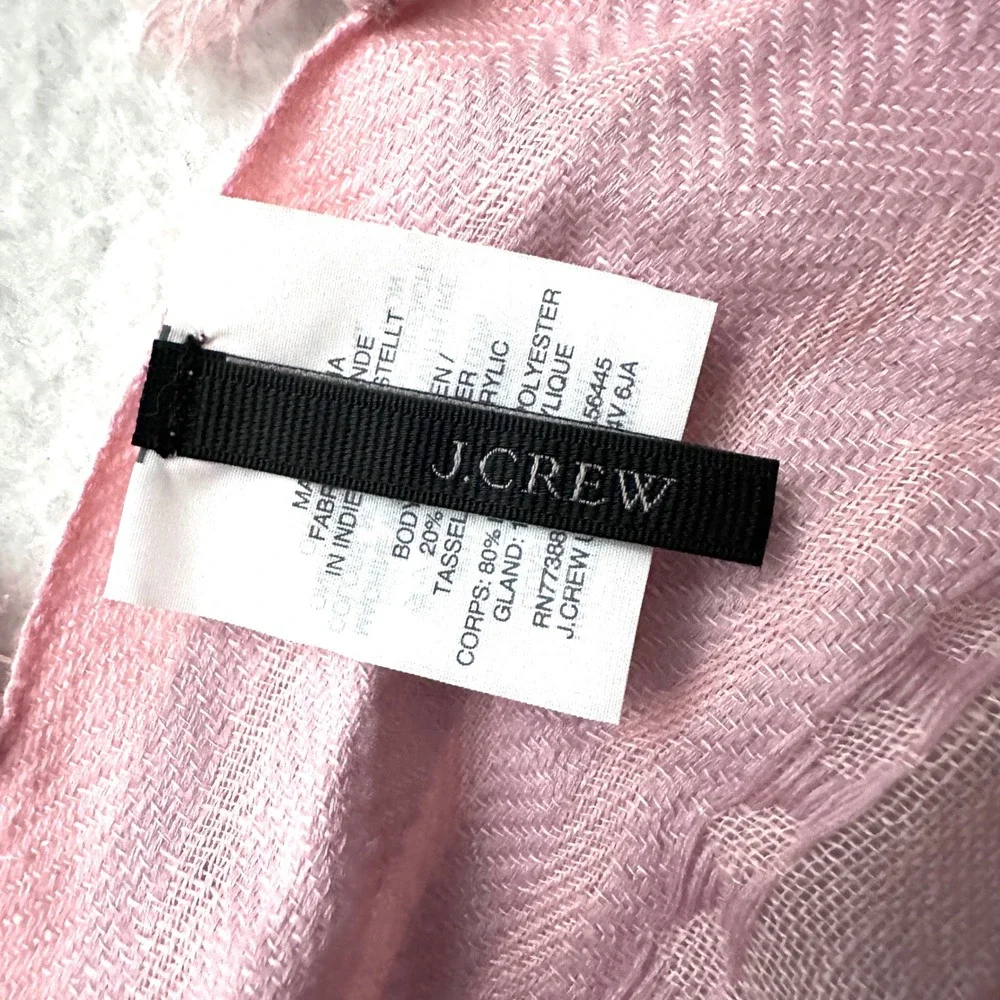 J.Crew Pink Linen 24x83 Tassel Trim Scarf Herringbone Rectangular Wrap